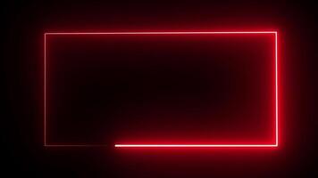 Glowing red Neon Rectangle Animation. Abstract background web neon LED screens projection and neon frame. video