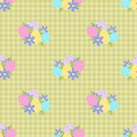 Easter egg with flower on green chequered background. Easter Background. Seamless pattern for textile, wrapping paper, postcards or covers. vector