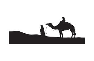 Camel walking scene with man during travel vector