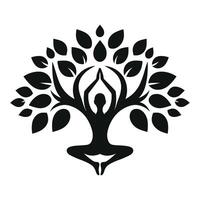Silhouette of a person in yoga pose, rooted within a stylized tree vector