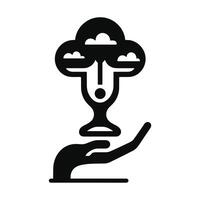 Hand holding a glass object with clouds, symbolizing support and care. vector