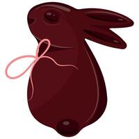 icon of a chocolate Easter bunny looking from behind with a pink bow around its neck, for Easter decorations vector