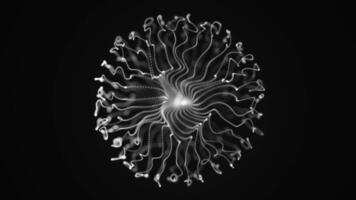 Abstract Monochrome Particle Sphere with Dynamic Radiating Lines on Black Background video