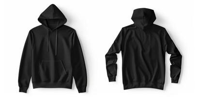 This black hoodie sweatshirt mockup template displays both front and back views, ideal for designers to showcase apparel concepts and branding projects effectively photo
