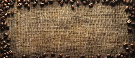 Rustic Burlap Texture with Scattered Roasted Coffee Beans in Warm Lighting photo
