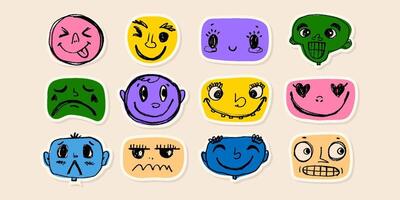 Funny Stickers Hand Drawn with Pencil and Thin Lines with Subtle Grunge Texture. Doodle sketches of female and man avatars vector