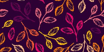 Seamless Pattern with Hand Drawn Ink Branches with Leaves. Nature contemporary floral art design in retro style with subtle grunge effect perfect for modern print projects, fashion, wrapping paper vector