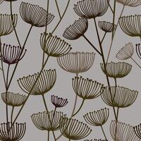 Graphic Seamless Pattern of Umbrella shaped Dill Silhouettes on a Soft Gray Background in Dark Browns and Blacks vector