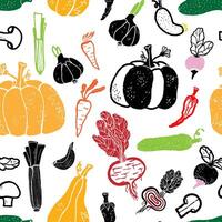 vegetables and fruits in a seamless pattern vector