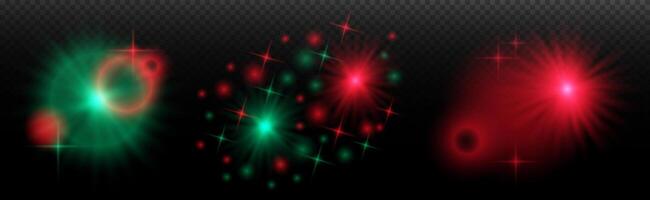 a set of three red and green lights on a black background vector