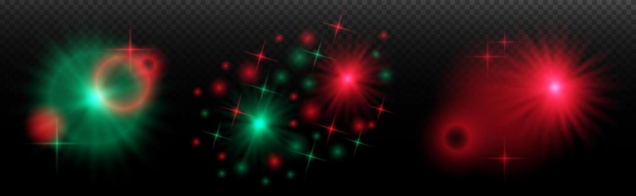 a set of three red and green lights on a black background