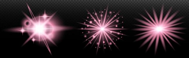 a set of pink sparkles on a black background vector
