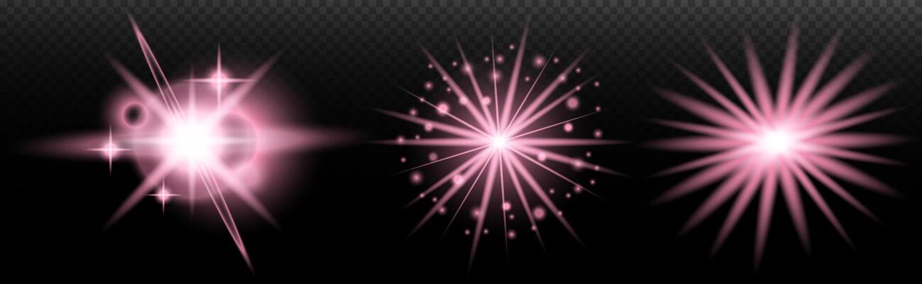 a set of pink sparkles on a black background