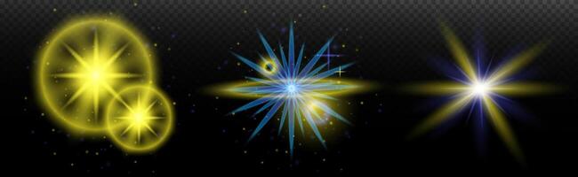 three different types of stars and light effects vector