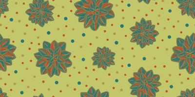 a pattern with flowers and dots on a green background vector