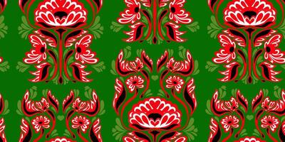 a green and red pattern with flowers vector