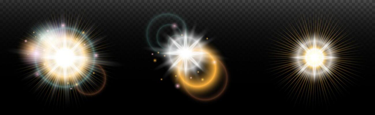 set. of glowing light effects on black background