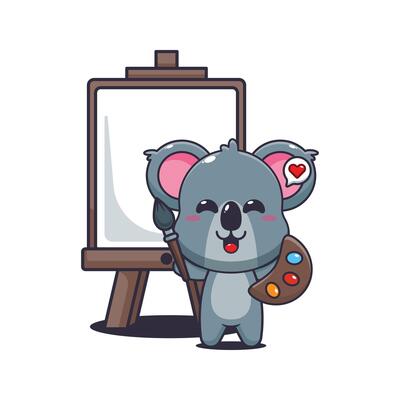 Koala cartoon illustration wants to paint on canvas