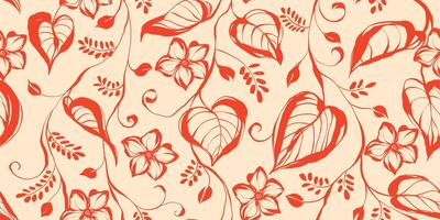 Floral Seamless Pattern with Hand Drawn Ink Herbs. Nature contemporary floral art design in retro style with subtle grunge effect perfect for modern print projects, fashion, wrapping paper vector