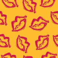 Red Lips Seamless Pattern. Trendy Bold Shapes of Mouths with Grunge Texture. Colorful decorative and minimal hand drawn design perfect for print, fashion, wrapping paper, fabrics vector