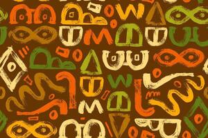 Geometric Brushstrokes Seamless Pattern with Trendy Bold Shapes Isolated on Brown Background. Colorful decorative and minimal hand drawn design perfect for print, fashion, wrapping paper, fabrics vector