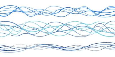 Squiggle Pencil Line Collection, Water Waves. Thin doodle of abstract strokes in hand drawn style. Colorful smears with grungy charcoal texture vector