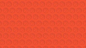 Seamless basketball pattern on red background animation. Sports theme repeating texture. Athletic style outline basketballs animated flat 2D backdrop horizontal 4K abstract continuous video