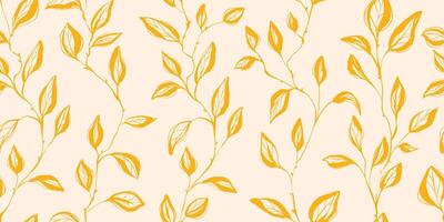 Golden Floral Seamless Pattern with Hand Drawn Ink Branches. Nature contemporary floral art design in retro style with subtle grunge effect perfect for modern print projects, fashion, wrapping paper vector