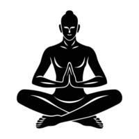Man in seated namaste twist variant silhouette icon on white background vector