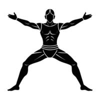 Distinct yoga athlete in warrior pose silhouette on white background for dynamic empowerment vector