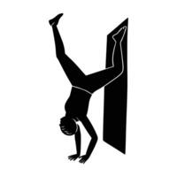 Yoga handstand against a wall silhouette isolated on white background for inverted strength vector
