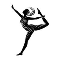 Yoga enthusiast performing a twist silhouette isolated on white background for creative balance vector