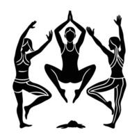 Yoga group exercise silhouette on white background showcasing collective balance and harmonious movement vector