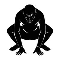 Man performing variant hands to feet forward fold silhouette icon on white background vector