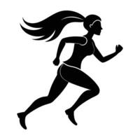 Elegant woman running with ponytail swaying silhouette on white background for energetic movement vector