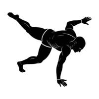 Man in strong arm balance silhouette icon on white background vector