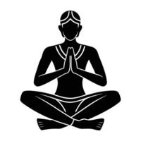 Man in seated namaste twist silhouette icon on white background vector
