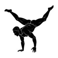 Man in strong arm balance variant silhouette icon on white background vector