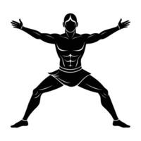Yoga athlete in warrior pose silhouette isolated on white background for powerful performance vector