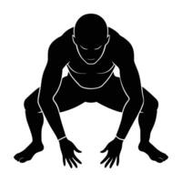 Man performing hands to feet forward fold silhouette icon on white background vector