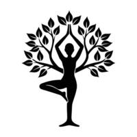 Yoga practitioner in tree pose silhouette isolated on white background for focused balance training vector
