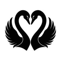 Love themed silhouette icon of two swans forming a heart shape on white background vector