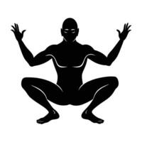 Determined yogi in deep squat stretch silhouette art on white background vector