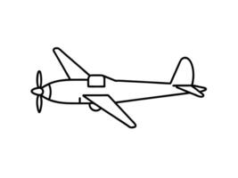 Minimalist flat line art of a classic propeller airplane silhouette on white background vector