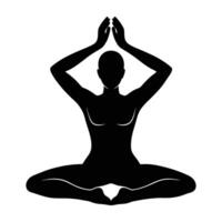 Balanced yogi in seated straddle stretch silhouette art on white background vector