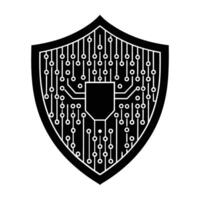 A Digital Shield Representing Unwavering Cyber Protection, A Strong Fortress Against Online Threats, Designed In Bold Black And White vector