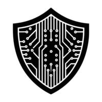 Cybersecurity shield with binary code silhouette isolated on white background vector