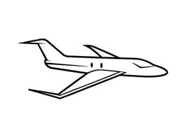 Minimalist flat line art of a sleek private jet silhouette on white background vector