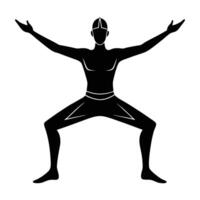 Robust yoga strong posture in deep stance silhouette art on white background vector