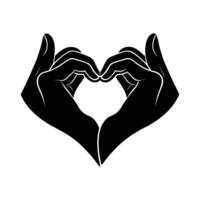 Love themed icon of two hands forming heart shape with fingers silhouette on white background vector